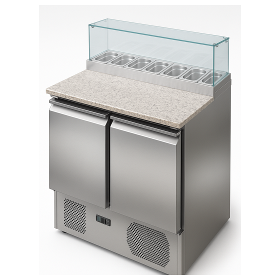 Saladette 2 ou 3 Portes avec Dosseret en Inox - Plan de Travail Granit