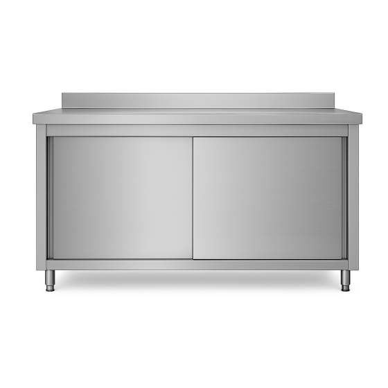 Placard/Plan de travail en acier inoxydable AISI 201 avec dosseret et deux portes coulissantes