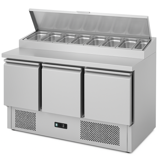 Saladette Inox avec Bacs + Couvercle - 2 ou 3 Portes